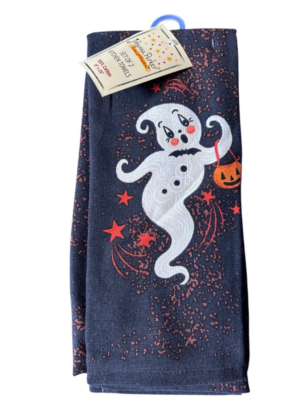 Johanna Parker Halloween Kitchen Towels Set Of 2 Ghost & Stars 18"x28" Cotton